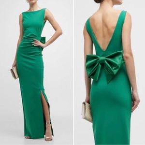 Chiara Boni Brestina Sleeveless Bow-Back Column Gown Emerald Green, Size 10